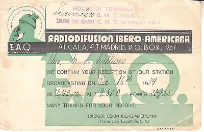 EAQ QSL Card--Madrid Spain 1934 SWL • $6