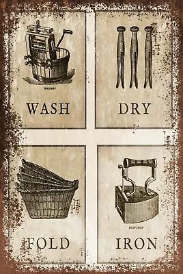 £3.93 • Buy Laundry Instruction Vintage Style Retro Metal Sign Plaque, Clothes, Washing