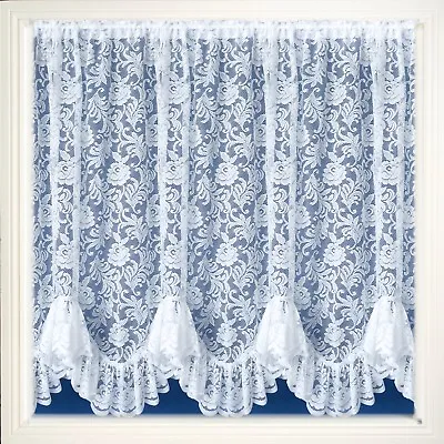 £8.29 • Buy  Victorian Floral White Lace Austrian Flounce Scallop Net Curtain Sold Per Metre