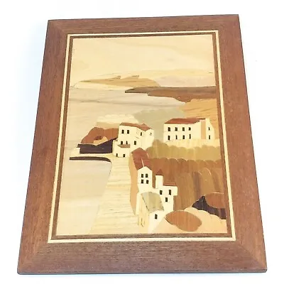 Vintage Wood Marquetry Country Art  Inlay Picture 9x7 VG • $23.99
