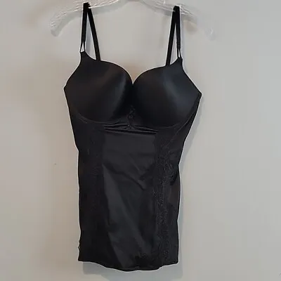 Victoria's Secret 36D Bombshell Slip Merrywidow Black Satin Adds 2 Cups • $68.99