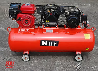 Dual Power AIR COMPRESSOR 150L Tank 3HP Electric 6.5HP Gasoline Unleaded Petrol • $1184.99