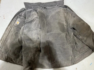 $65 • Buy Vintage Carhartt Distressed Faded Black Canvas Traditional Coat Jacket - READ