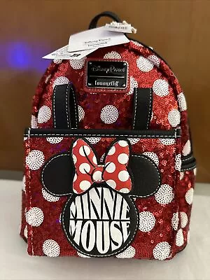 Disney Parks Red Minnie Mouse Sequin Headband Holder Loungefly Backpack - NWT • $49.99