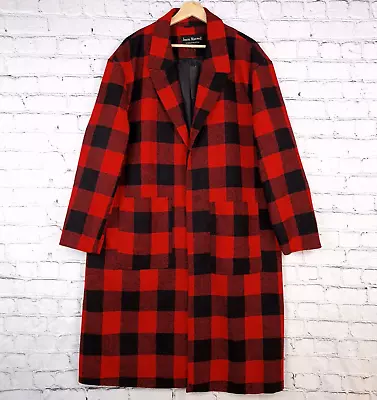 Jason Maxwell Jacket Womens XL Red Black Buffalo Plaid Open Front Longline • $25.88