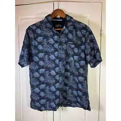 Nat Nast Shirt Men’s Medium Silk Blend Button Up Blue Palm Trees Hawaiian • $19.89