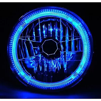 7  Halogen Motorcycle Blue LED Halo Ring H4 Light Bulb Headlight For: Harley • $44.95