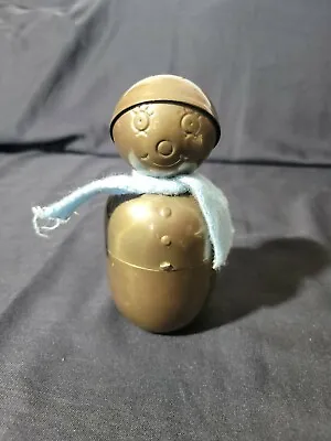 Vintage English UK Brass? Coin Bank Roly  Poly Style Child Snowman 6 Inch Tall • $45