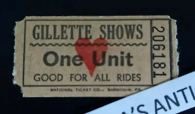 Vintage GILLETTE SHOWS One Unit Ride Ticket ~ National Ticket Co • $9.95