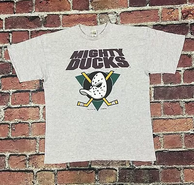 Vintage Mighty Ducks NHL Single Stitch T-Shirt Hockey Disney 1993 Logo 7 USA XL • $49.99