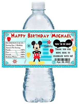 20 MICKEY MOUSE FUN TO BE ONE 1st BIRTHDAY PARTY FAVORS ~ WATER BOTTLE LABELS • $9.99