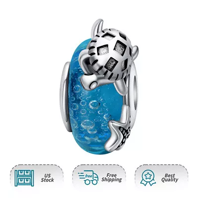 Authentic S925 Sea Turtle Blue Murano Glass Bead For Women Moment Charm Bracelet • $19.98