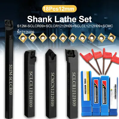 4Set 12mm Shank Lathe Turning Tool Holder Boring Bar+10x Carbide Insert Blades Z • £18.98