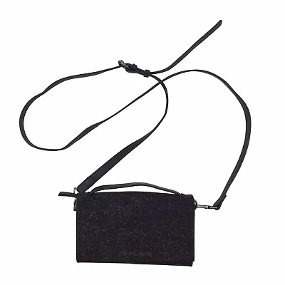 Vince Camuto Black Glitter Leather Clutch Purse Crossbody Handbag Date Night • $22.17