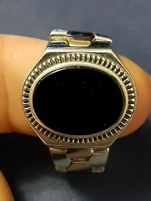 Rare Petek Sterling Silver 18k Gold Plated & Onyx Wrist Watch Designed Ring  • £123.02