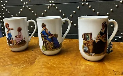 Vintage Norman Rockwell Coffee Cups Mugs Set Of 3 Museum Collection 1982 • $15