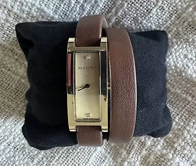 PANDORA Brown Leather Wrap WATCH  Oblong Swiss  Excellent Condition • $130