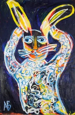 Auguste BLACKMAN Bunny Ears - Original Signed Painting Whimsical Rabbit Big • $2100