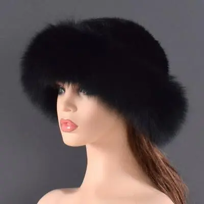 Womens Real Mink Fur Hat Knitted Bowler Hat Top Hat Warm Cap W Real Fox Fur Brim • $33.20