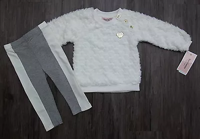 $34.75 • Buy Juicy Couture Toddler Girl Long Sleeve Faux Fur Top & Tuxedo Leggings~Ivory Gray