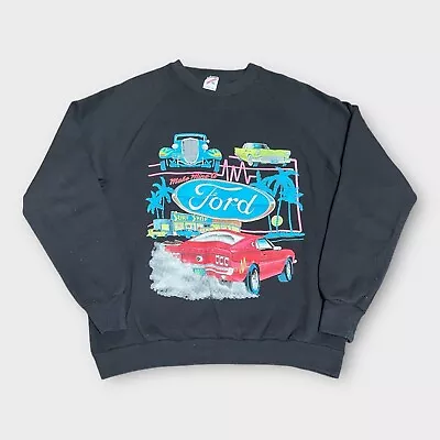 Vintage 1980s Make Mine A Ford 80s/90s Crewneck Surf Retro Neon Hotrod Mustang • $32