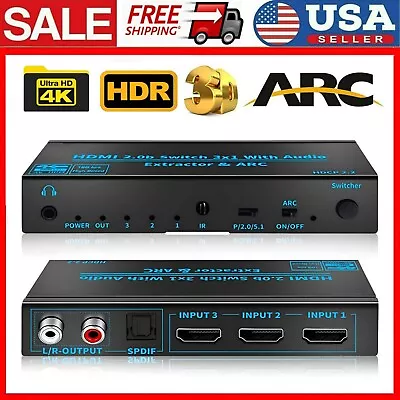 HDMI Switch With Audio 4K 60Hz HDMI2.0b Switch 3 In 1 Out Switcher Extractor • $27.44