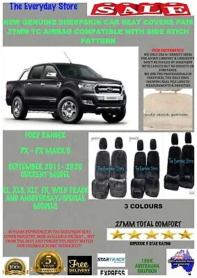 Ford Ranger PX1+2+3/PK/PU 11-20 Genuine Sheepskin Car Seat Covers 27MM Abag Safe • $245