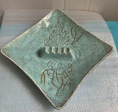 1950’s Vintage Ceramic 6” Square Turquoise Ashtray Calie Orig. USA • $23.99