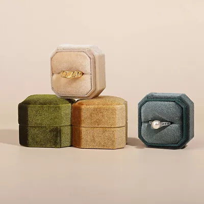 Octagon Square Velvet Ring Box Detachable Lid Vintage Earings Gifts Holder Boxes • £4.96