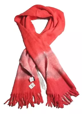 Sold Out J. Crew AE650 Fuzzy Fringe Coral Ombre Stripe Scarf $75 ☆ New With Tags • $43.11