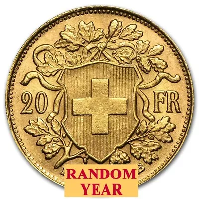 Swiss Gold 20 Francs Helvetia 0.1867 Oz Of Gold Avg - Random Year • $463.48