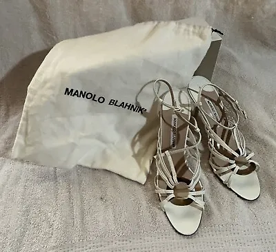 Manolo Blahnik White Strappy 3.5 Inch Heels.  Sz 39 Euro • $65