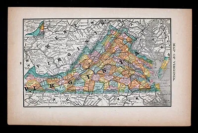 1885 McNally Map Virginia Richmond Lexington Washington Alexandria Charlotte VA • $19.99