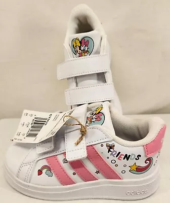 Adidas X Disney Girl's Grand Court Minnie Mouse Sneakers White Pink GY6628 US:8K • $22