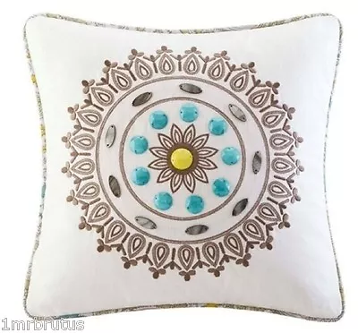 Echo Design Hudson Paisley White Square Decorative Pillow Embroidered Beads Blue • $31.96