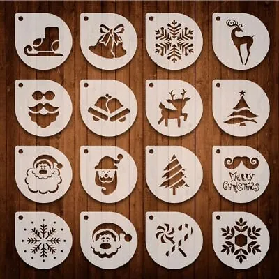 16Pcs Coffee Stencil Latte Cappuccino Decor Stencils Cake Cookie Art Baking Mold • £3.69