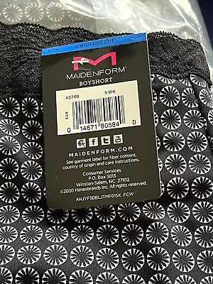 Maidenform 2 Microfiber Geometric Boyshort.  Panty XL-8. Lace 40760 Black. NEW. • $14.99