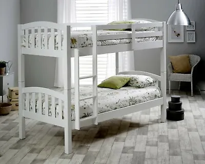 £279.99 • Buy Mayflower Solid Wood White Bunk Bed 3ft Single Bed With Mattresses Bedroom