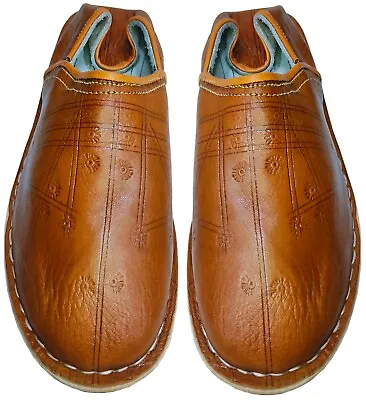 Men's Shoes Moroccan Slippers Handmade Leather Babouche Beautiful & Comfy Brown • $54.98