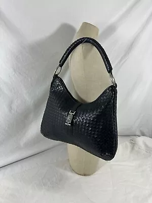 Genuine COSCI Black Leather Woven Hobo Shoulder Bag Purse • $175