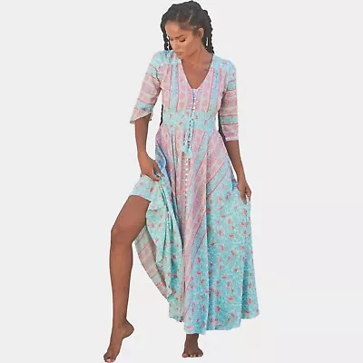 Jaase Womens Dress Maxi Length Boho Blue Pink Boho GUC Size XS • $35