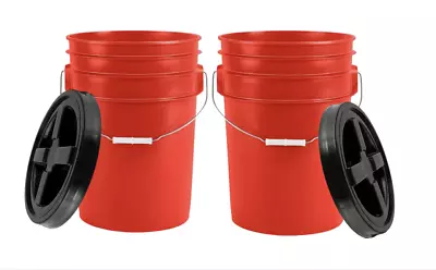 7 Gallon Food Grade Bucket Pail BPA Free With Air Tight Lids Red (Pack Of 2) • $67.97