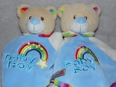 Keel Baby Boy Comforter Soft Toy Teddy TWO Blue Bear Rainbow Blankie • £13.95