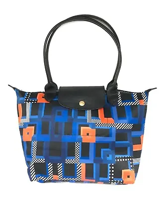 Longchamp Total Pattern LE PLIAGE Tote Bag Blue Pre-owned H9.8xW9.6xD5.7 • $173.88