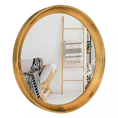 JIYUERLTD 14inches Wall Mirror Wood Retro Round Mirror Decorative HD Mirror • $39.99