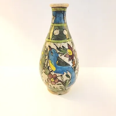Antique Iznik Bottle Vase Persian Qajar Pottery Hand Thrown & Painted 8  Tall EC • $120