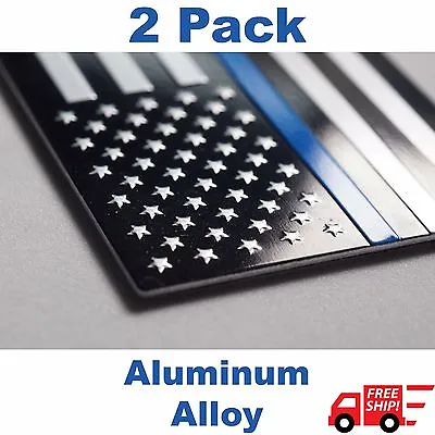 (2 PACK) Aluminum Police Officer Thin Blue Line American Flag Decal Sticker • $7.94