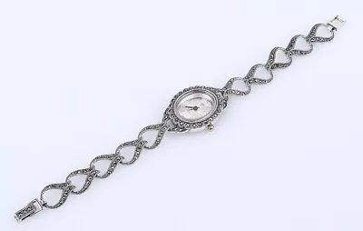 Ladies Marcasite Simulated .925 Solid Sterling Silver Wristwatch #17203 • $239.84