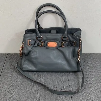 Michael Kors Satchel Purse Large Gray Leather Rose Gold Hamilton East West • $40.49