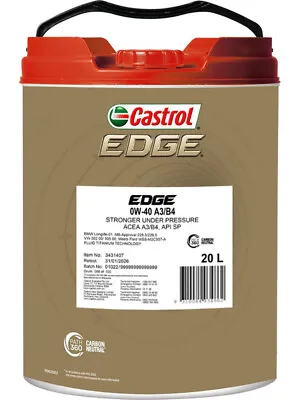 Castrol Edge 0W-40 Sn Cf A3/B4 Engine Oil 20L (3431407) • $375.57